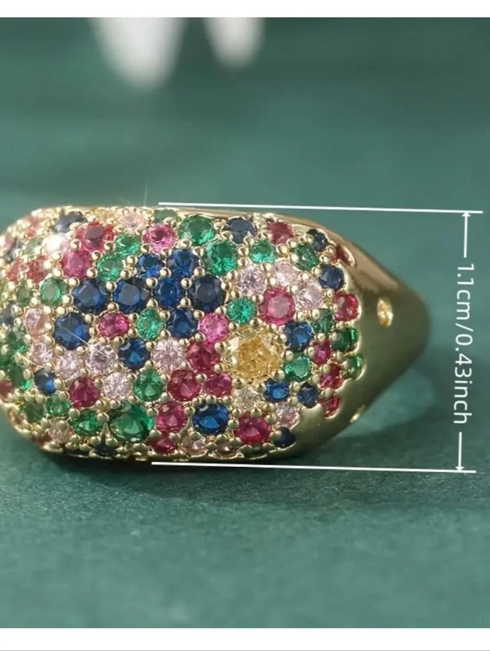 Vibrant 14K Gold Plated Rainbow Pavé Dome Cocktail Ring ✨